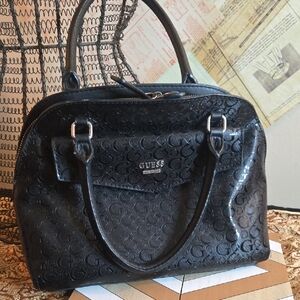 Guess Shiny Black Embossed Satchel
